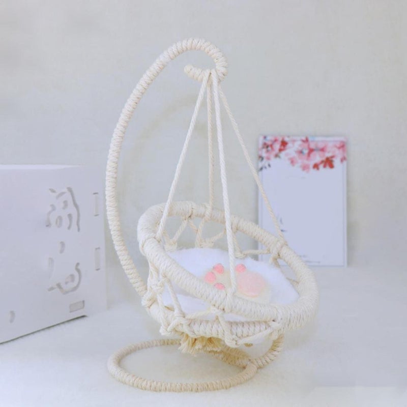 Doll Swing,9.3" Miniature Hanging Swing Chair with Cushion and Pillows,Dollhouse Accessories Mini Furniture Decorations DIY Scenery Props - Image 4